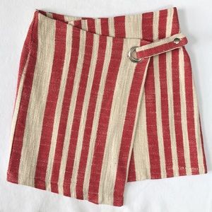 NWT Free People Striped Button Wrap Red Mini Skirt